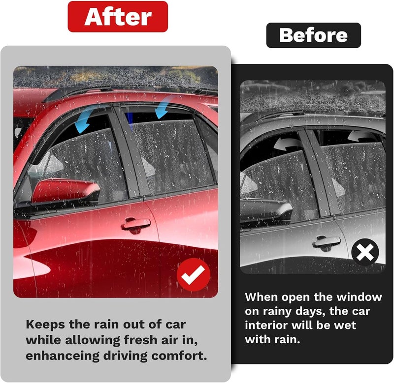 Canvcle Window Visors Rain Guards for 2018-2024 Chevrolet/Chevy Equinox Accessories, Outside-Mount Tape-On Side Window Wind Deflectors Vent Visors Shades Rainproof 4PCS - Image 3